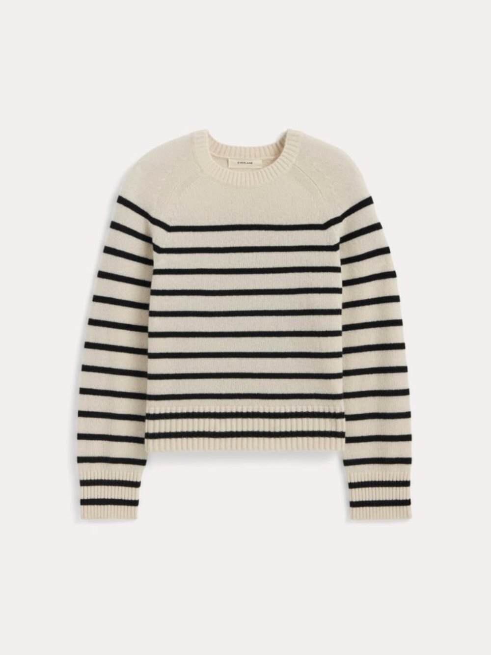 NWT Everlane Women's Boxy Crew Neck in Cashmere Sweater in Bone White/Black